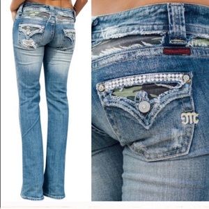 Miss Me camo detail bootcut low rise jeans